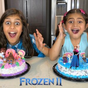 FROZEN 2  Birthday party Cake with Disney Princess Elsa, Anna, and Olaf Toys